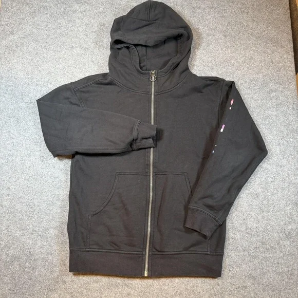 Lululemon Hoodie Womens 6 Black Full Zip High Neck Fleece Pockets Graphic Sleeve - Picture 2 of 11